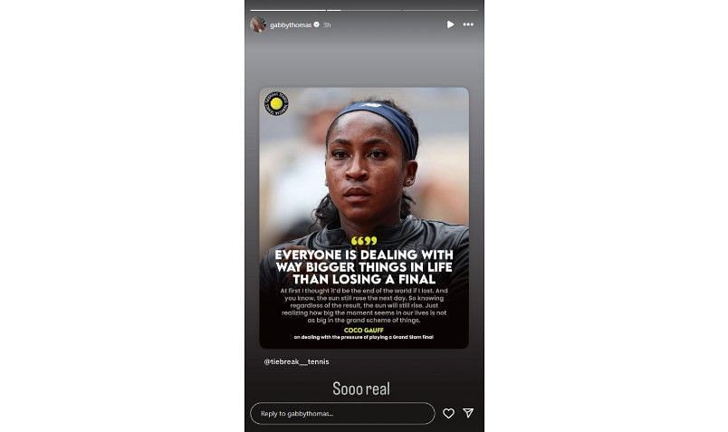 Screenshot of Gabby Thomas' Instagram story | Source: IG/gabbythomas